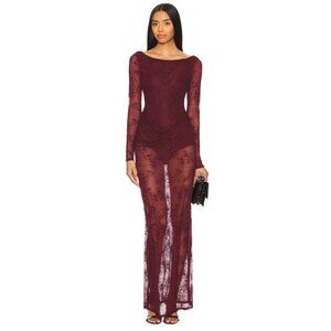AFRM Trina Dress in Fig X-Small New Womens Lace Sheer Maxi Gown